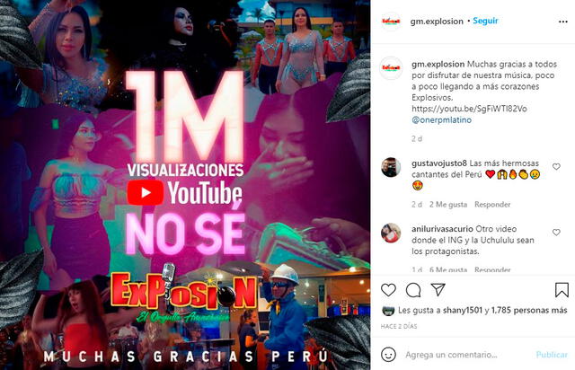 Explosión de Iquitos ya superó el millón de vistas con su videoclip de "No sé". Foto: captura Explosión de Iquitos Instagram