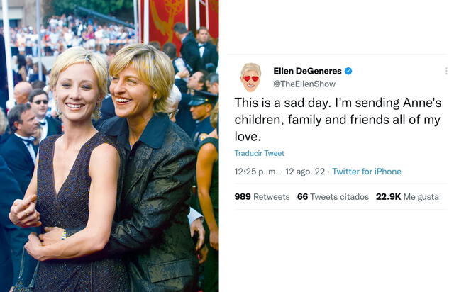 12.8.2022 | Tuit de Ellen DeGeneres sobre la muerte de Anne Heche. Foto: captura Twitter