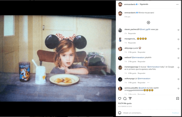 Fotografía de Emma Roberts que fue confundida con la actriz Emma Watson. Foto: captura Instagram