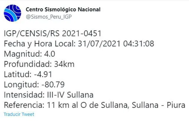 Foto: captura Twitter Centro Sismológico Nacional