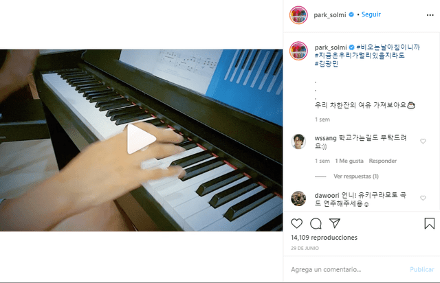 Publicación de Park Sol Mi realizada el 29 de junio, un día antes del aniversario de Park Yong Ha. Crédito: captura Instagram