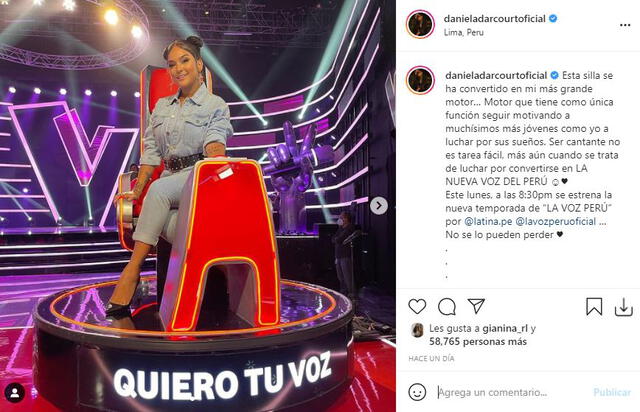 Mensaje de Daniela Darcourt. Foto: captura/Instagram