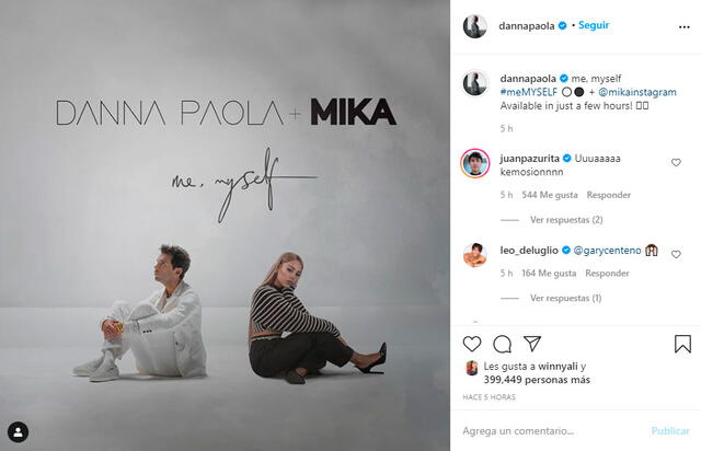 Danna Paola anuncia estreno de su nuva canción Me, myself, con Mika | FOTO: Instagram