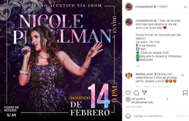 Nicole Pillman en concierto por el Día de San Valentín.