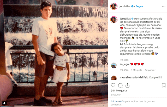 Johana Cubillas publicó en Instagram una foto junto a su hermano.