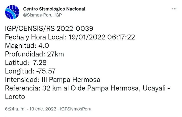 Sismo en Loreto, IGP