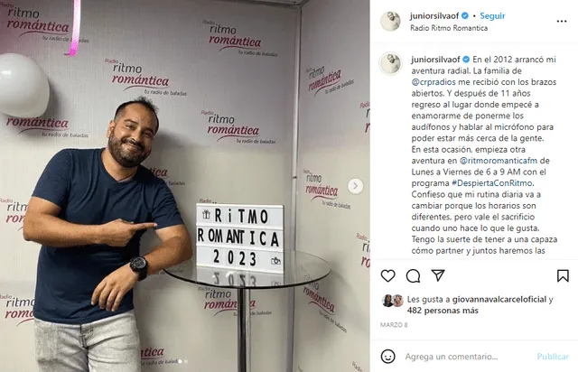 Junior Silva será conductor radial en Ritmo Romántica. Foto: Instagram/Junior Silva 