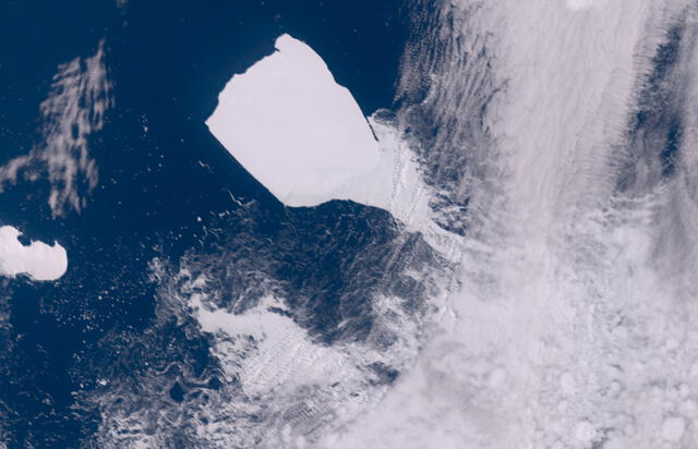  Imagen satelital de Copernicus (programa de Observación de la Tierra de la Unión Europea) que muestra el iceberg A23a cerca de la isla Joinville en la Antártida. Foto: EFE    