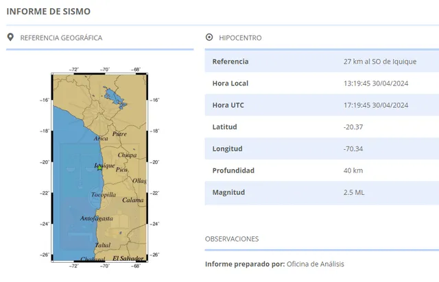  Sismo en Chile. Foto: CSN   