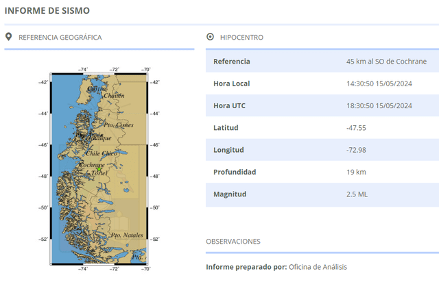  Magnitud y epicentro del temblor hoy en Chile. Foto: CSN   