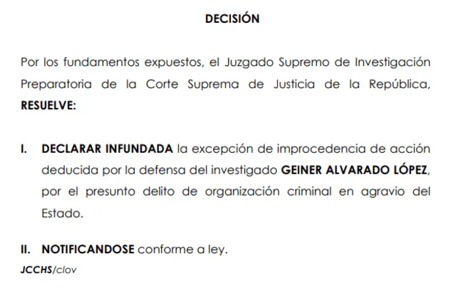 Decisión final del Poder Judicial en el caso de Geiner Alvarado   