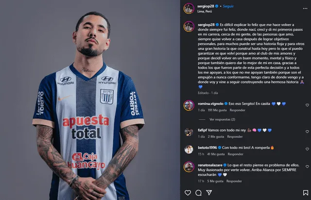 Publicación de Sergio Peña. Captura: Instagram Publicación de Sergio Peña. Captura: Instagram
