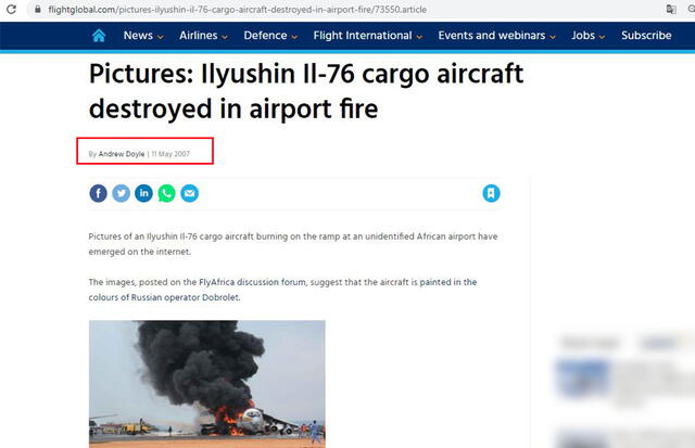 Reporte del incidente en la República de el Congo. Foto: captura en web / Flightglobal.