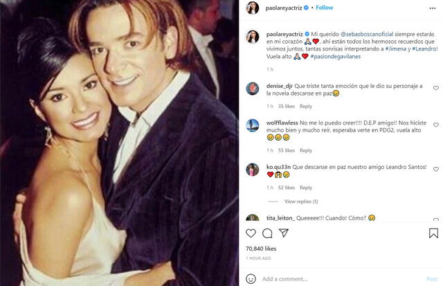 Paola Rey comparte mensaje de despedida por la muerte de Sebastián Boscán. Foto: Instagram/@paolareyactriz Paola Rey comparte mensaje de despedida por la muerte de Sebastián Boscán. Foto: Instagram/@paolareyactriz