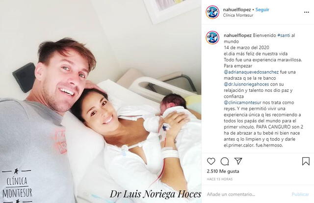 Adriana Quevedo junto a su bebé y su pareja