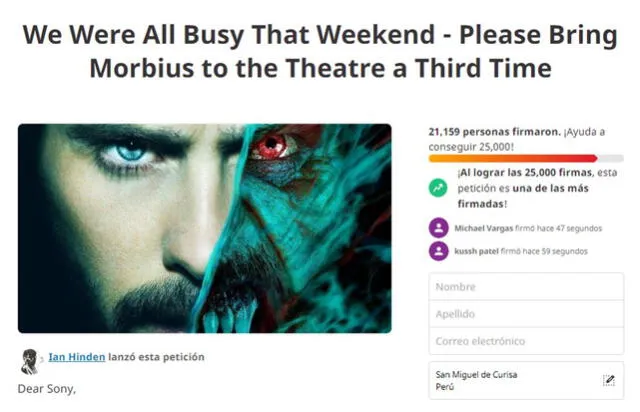 Crean petición para que Sony vuelva a estrenar "Morbius"