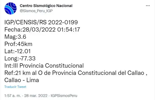 Sismo en Callao, IGP