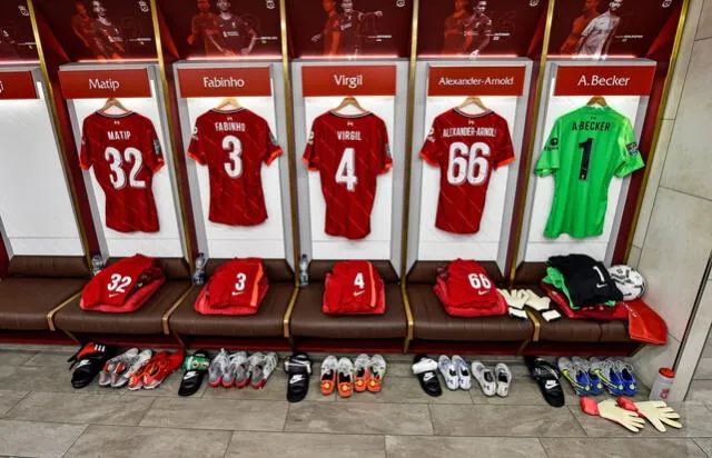 Vestuario de Liverpool en el partido de ida contra Arsenal. Foto: Liverpool