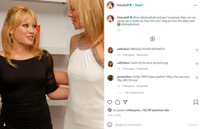 Hillary Duff compartió una imagen junto a Kim Cattrall para confirmar su participación en How I met your father. Foto: captura/Instagram/@hilaryduff