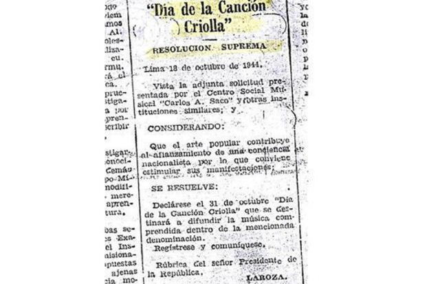  El 18 de octubre de 1944 se declaró el Dia de la Canción Criolla mediante Resolución Suprema. Foto: Archivo LR.   