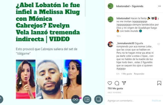 Publicación de Abel Lobatón en Instagram.
