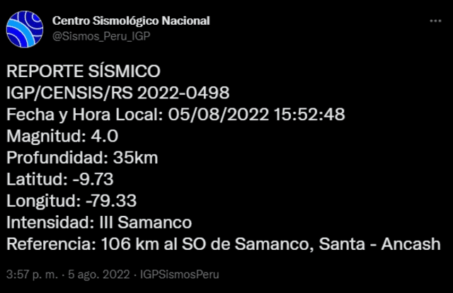 Último sismo en Áncash