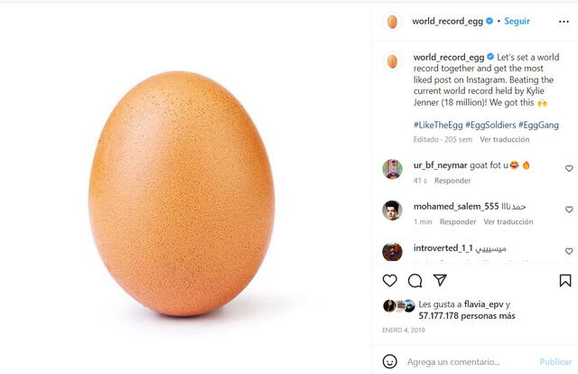 Imagen del huevo quedó en segundo puesto. Foto: Instagram