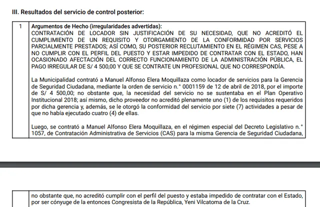 Captura resumen informe Contraloría.
