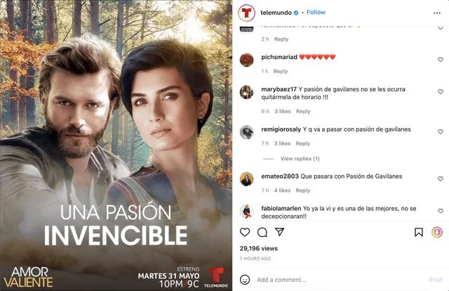 Seguidores de "Pasión de gavilanes 2" exigen que Telemundo explique por qué han confirmado una nueva novela en el horario de la serie colombiana. Foto: captura de Instagram/Telemundo