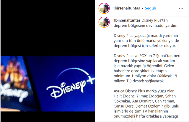 Publicación de Birsen Altuntas sobre el asunto. Foto: captura de Instagram   