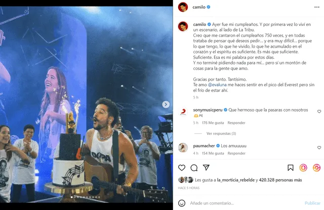  Camilo agradece a sus fans peruanos tras concierto en Lima. Foto: captura de pantalla 