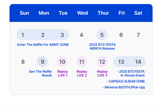 Calendario Festa 2025. Foto: captura/Weverse Calendario Festa 2025. Foto: captura/Weverse