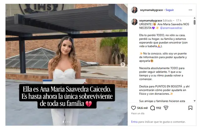 En redes sociales, piden apoyo por Ana María Saavedra, la única trilliza sobreviviente tras el sismo en Colombia. Foto: @soymamabygrace/Instagram