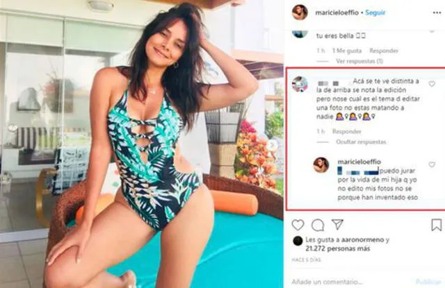 Maricielo Effio responde a fans que le reclamaron uso de Photoshop.