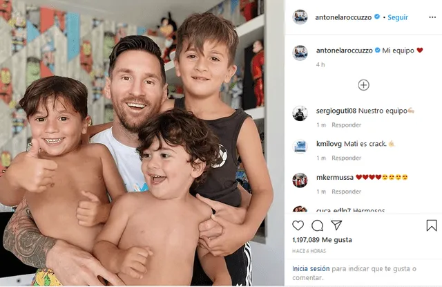 Lionel Messi junto a sus hijos