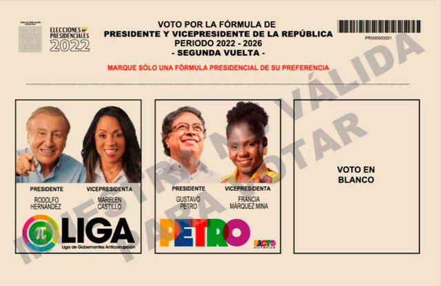 Tarjetón de la segunda vuelta 2022 en Colombia