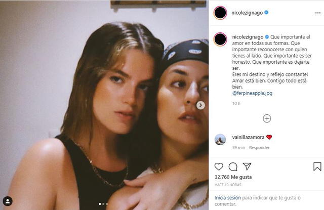 Nicole Zignago presenta a su novia. Foto: Nicole Zignago/Instagram