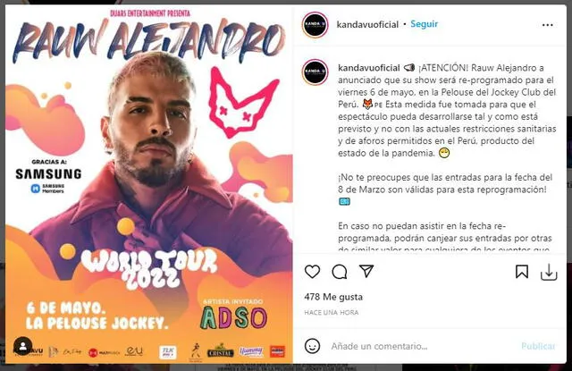 Rauw Alejandro ya no cantará en marzo del 2022. Foto: captura/Instagram