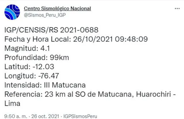 Sismo en Lima. Foto: Twitter