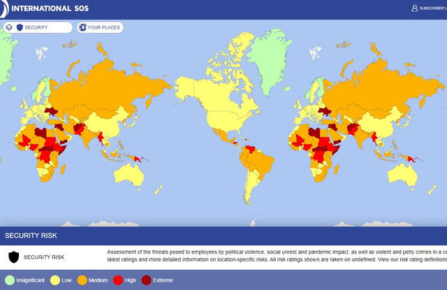  Seguridad en los países del mundo. Foto: Internacional SOS<br>    