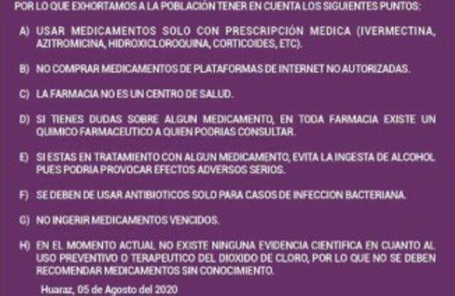 Colegio Médico de Huaraz en contra de la automedicación.