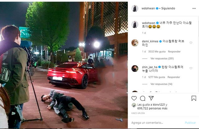 Post de Instagram de  Woo Do Hwan bromeando que en sus últimas escenas graba desde el suelo. 26 de mayo, 2020.