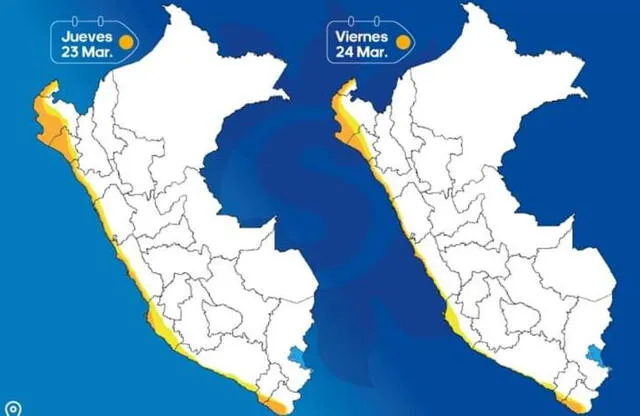  El Senamhi ubicó a las regiones dela costa en umbral anaranjada. Foto: captura Facebook/ Senamhi    