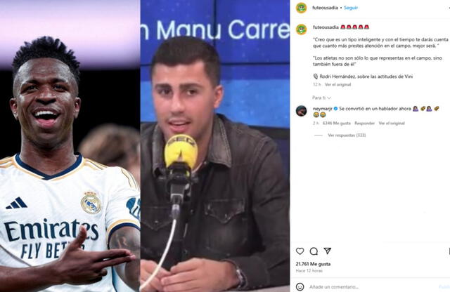  Neymar respondió a Rodri. Foto: captura Instagram   