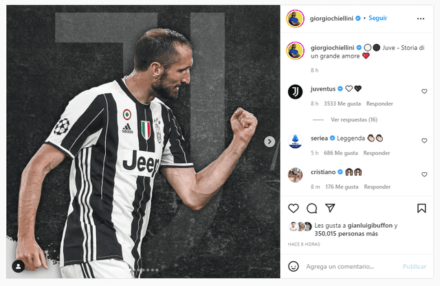 Publicación de Giorgio Chiellini antes del partido con Lazio. Foto: Instagram