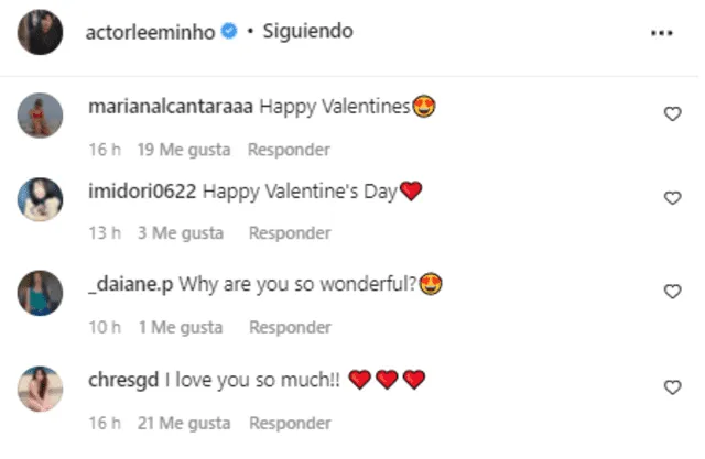 Comentarios de fans de Lee Min Ho por San Valentín. Foto: captura/Instagram