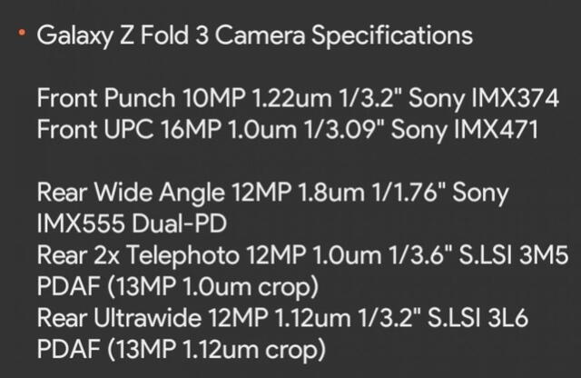 Hardware del Samsung Galaxy Z Fold 3