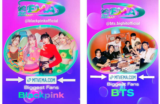 BTS vs BLACKPINK en los 2021 MTV EMA. Foto: MTV