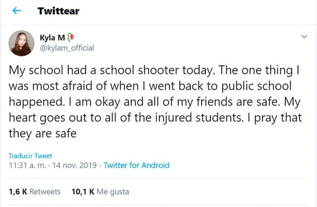 Mensaje enviado por Kyla Massie el 14 de noviembre del 2019.