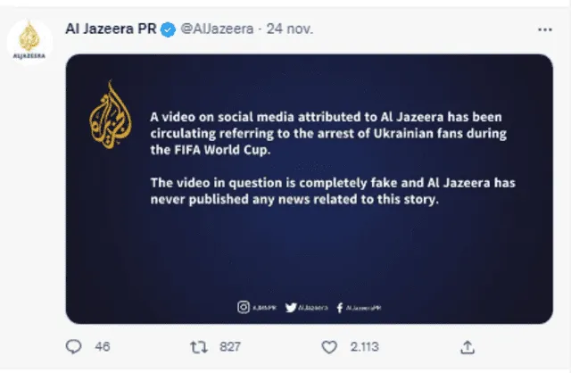 Comunicado en Twitter de la cadena Al Jazeera